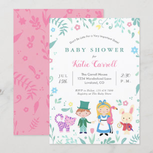 Alice i Wonderland Baby Shower-inbjudningar ROSA Inbjudningar
