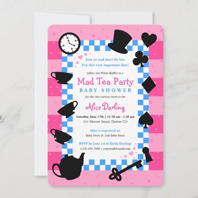 Alice i Wonderland Baby Shower-inbjudningar | ROSA Inbjudningar (Framsida)