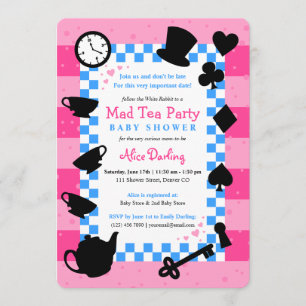 Alice i Wonderland Baby Shower-inbjudningar ROSA Inbjudningar