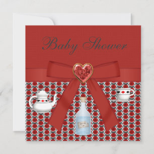 Alice i Wonderland Baby Shower Red Tea Party Inbjudningar