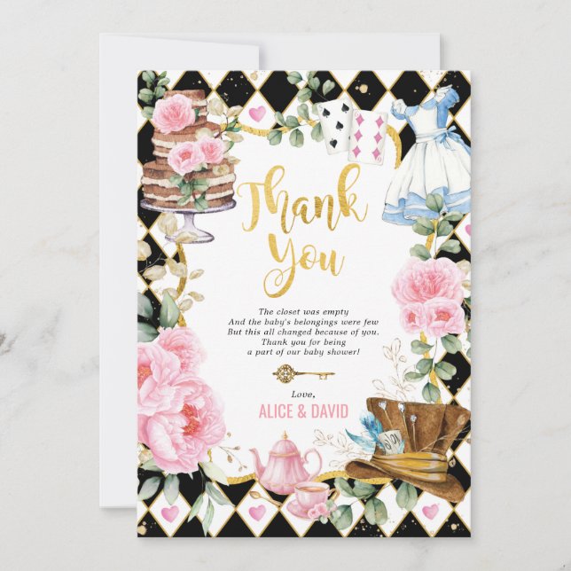 Alice i Wonderland Baby Shower - tackkort Inbjudningar (Framsida)