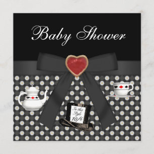 Alice i Wonderland Baby Shower Tea Party Black Inbjudningar