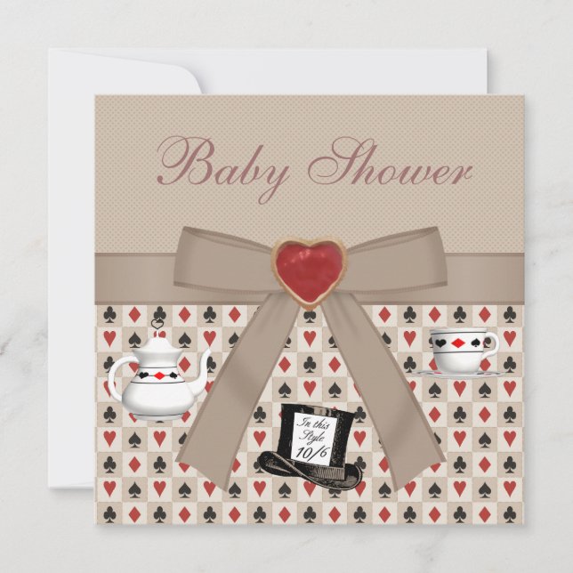 Alice i Wonderland Baby Shower Tea Party Inbjudnin Inbjudningar (Framsida)