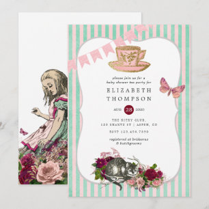 Alice i Wonderland Baby Shower Tea Party Inbjudningar