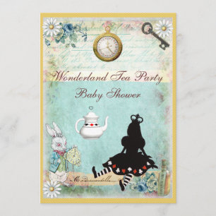 Alice i Wonderland Baby Shower Tea Party Inbjudningar