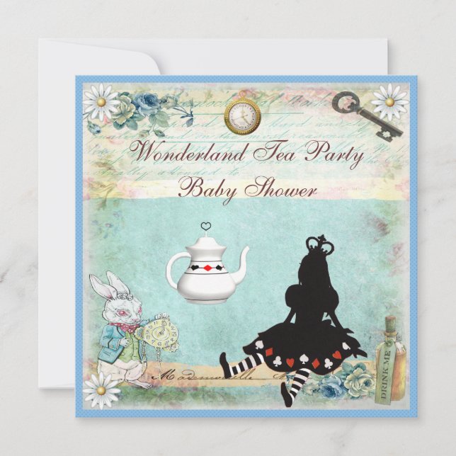 Alice i Wonderland Baby Shower Tea Party Inbjudningar (Framsida)