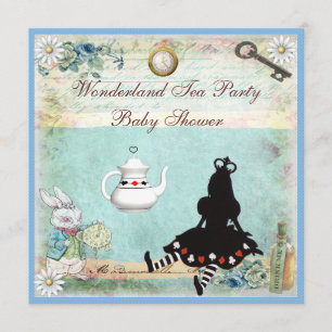 Alice i Wonderland Baby Shower Tea Party Inbjudningar