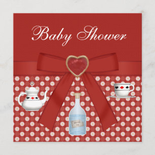 Alice i Wonderland Baby Shower Tea Party Red Inbjudningar