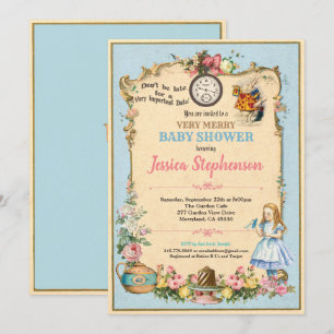 Alice i Wonderland babyduschinbjudan blått Inbjudningar
