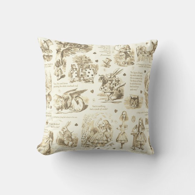 Alice i Wonderland Beige Toile Quotes Kudde (Framsida)