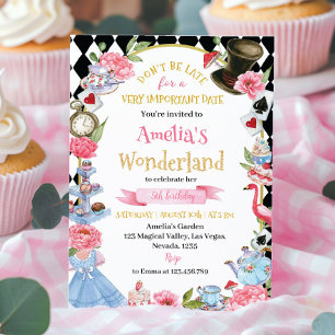 Alice i Wonderland Birthday bjudande Tea Party Inbjudningar