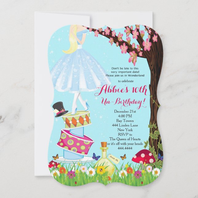 Alice i Wonderland Birthday-inbjudan Inbjudningar (Framsida)