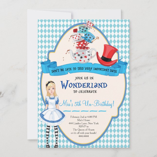 Alice i Wonderland Birthday-inbjudan Inbjudningar (Framsida)