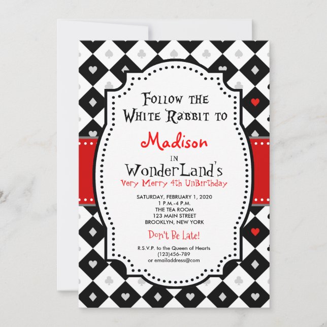 Alice i Wonderland Birthday Inbjudan Queen of Hear (Framsida)