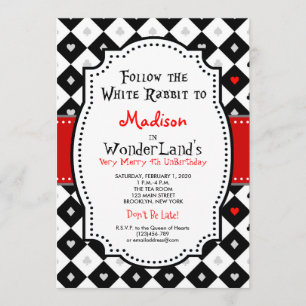 Alice i Wonderland Birthday Inbjudan Queen of Hear