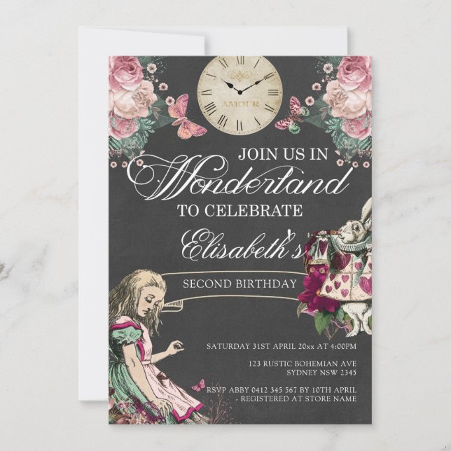 Alice i Wonderland Birthday Inbjudningar (Framsida)