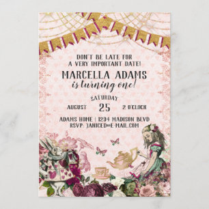 Alice i Wonderland Birthday Inbjudningar