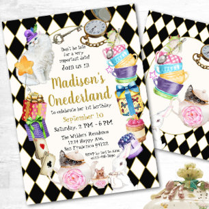 Alice i Wonderland Birthday Onederland Inbjudningar