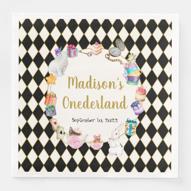 Alice i Wonderland Birthday Onederland Napkins Pappersservett (Framsida)