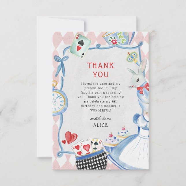 Alice i Wonderland Birthday Tack Kort (Framsida)