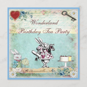 Alice i Wonderland Birthday Tea Party Inbjudningsk Inbjudningar