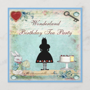 Alice i Wonderland Birthday Tea Party Inbjudningsk Inbjudningar