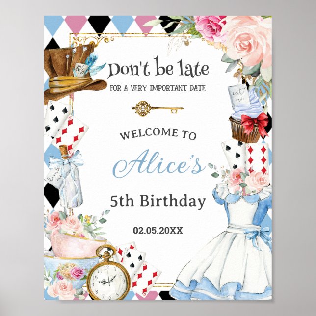 Alice i Wonderland Birthday Tea Party Välkommen Poster (Framsidan)