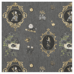 Alice i Wonderland Black/Guld på Black Denim Tyg