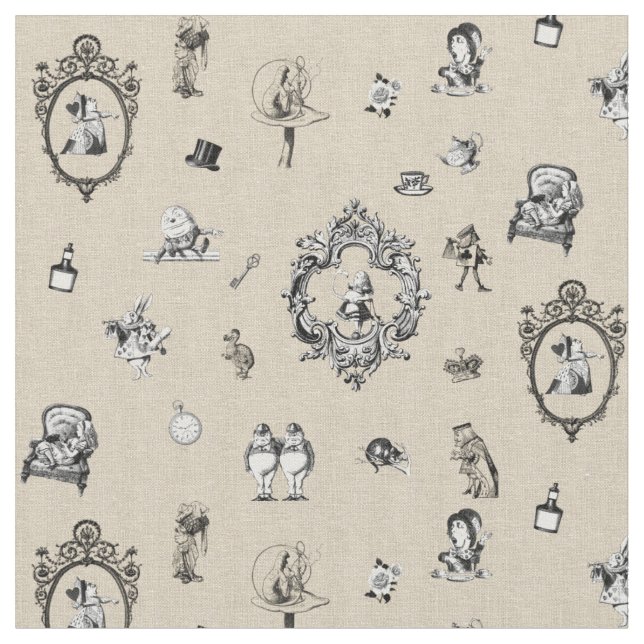 Alice i Wonderland Black/White på Canvas Struktur Tyg (Närbild)