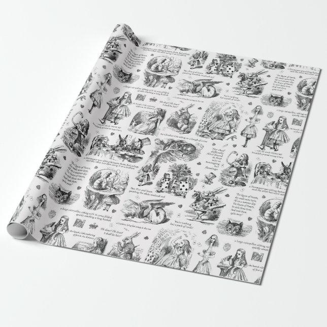 Alice i Wonderland Black White Toile-citat Presentpapper (Utrullad)