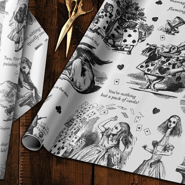 Alice i Wonderland Black White Toile-citat Presentpapper (Skapare uppladdad)