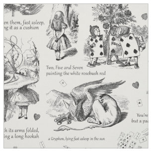 Alice i Wonderland Black White Toile Tyg