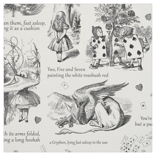 Alice i Wonderland Black White Toile Tyg (Provkarta)