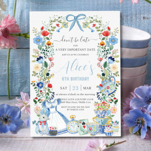 Alice i Wonderland Blommigt Birthday Tea Party Inbjudningar