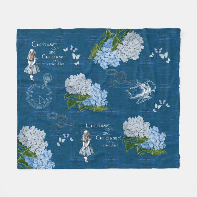 Alice i Wonderland Blommigt Blue Throw Blanket Fleecefilt (Framsidan (Horisontell))