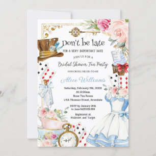 Alice i Wonderland Blommigt Möhippa Tea Party Inbjudningar