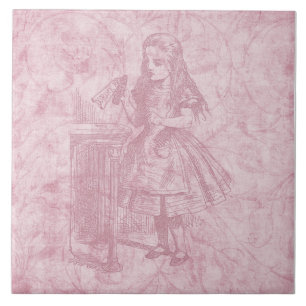 Alice i Wonderland Blommigt Rosa Alice med Flaska Kakelplatta