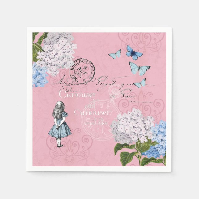 Alice i Wonderland Blommigt Rosa Blue Papper Napki Pappersservett (Framsidan)