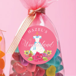 Alice i Wonderland Blommigts & Blue Dress Birthday Runt Klistermärke