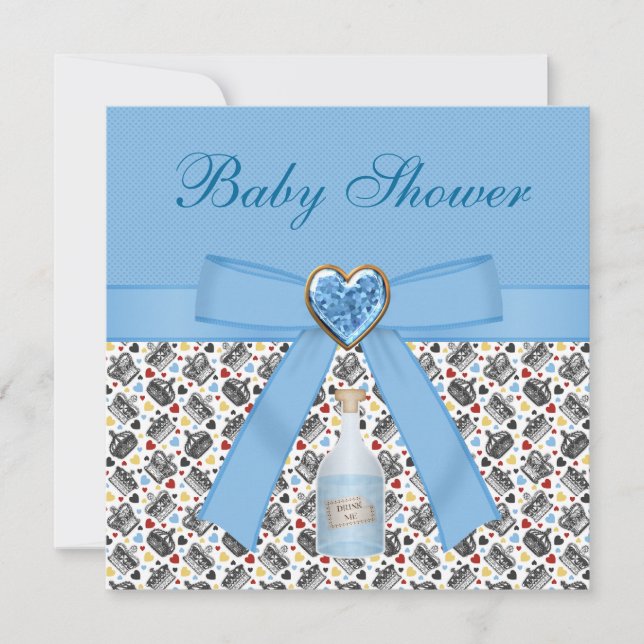 Alice i Wonderland Blue Baby Shower Tea Party Inbjudningar (Framsida)