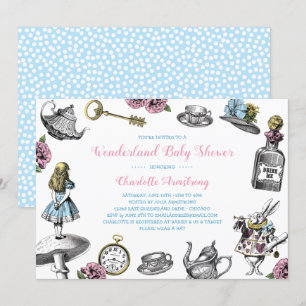 Alice i Wonderland Blue Polka Dot Baby Shower Inbjudningar