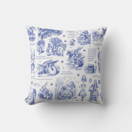 Alice i Wonderland Blue Toile Quotes Kudde