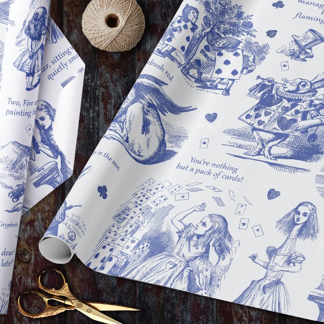 Alice i Wonderland Blue Toile Quotes Presentpapper (Skapare uppladdad)
