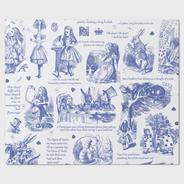 Alice i Wonderland Blue Toile Quotes Presentpapper (Seam)