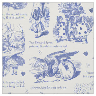 Alice i Wonderland Blue White Toile Tyg