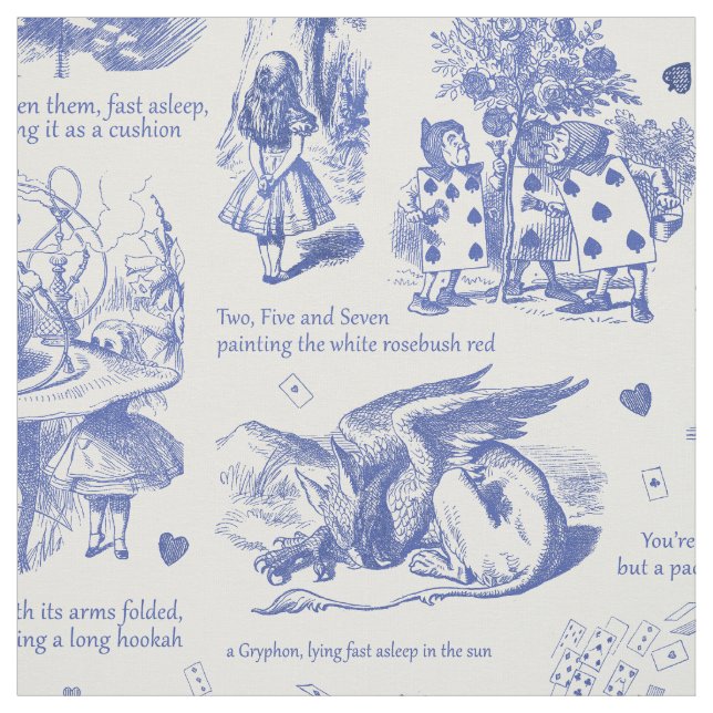 Alice i Wonderland Blue White Toile Tyg (Provkarta)