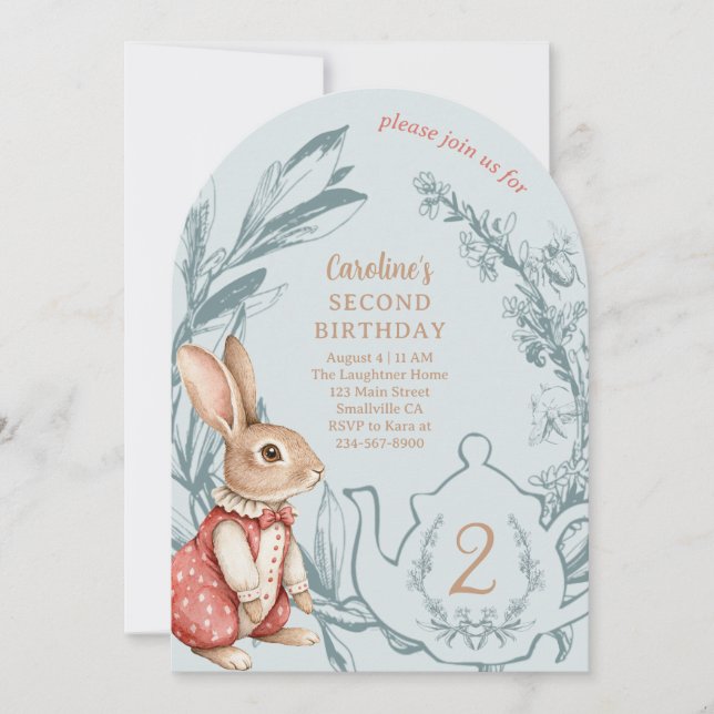 Alice i Wonderland Bunny Tea, andra födelsedag Inbjudningar (Framsida)