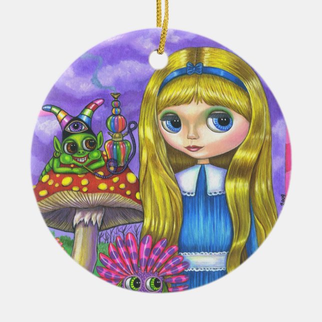 Alice i Wonderland Caterstones Flowers Mushroom Julgransprydnad Keramik (Framsidan)