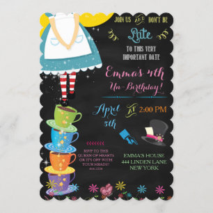 Alice i Wonderland Chalkboard Birthday-inbjudan Inbjudningar