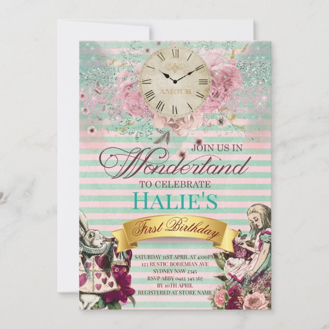 Alice i Wonderland Chalkboard Birthday Inbjudningar (Framsida)